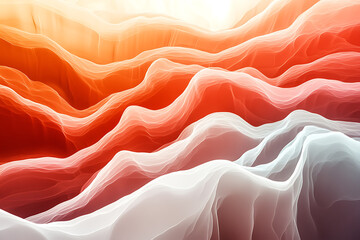 Poster - dynamic abstract waves in red and white artistic interpretation digital art smooth textures atmosphe