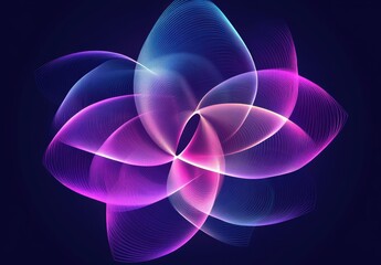 Poster - Vibrant Abstract Flower Shape with Colorful Curves and Smooth Lines in a Dark Background for Modern Design Projects, Wallpaper, and Creative Art