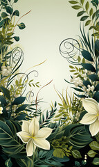 Aufkleber - A stunning floral background featuring delicate white flowers and lush green leaves exuding natural beauty