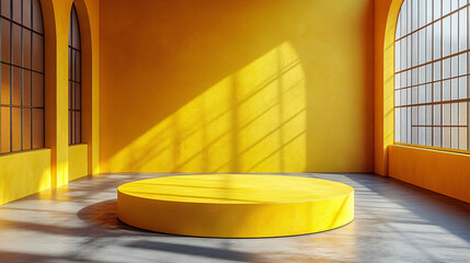 Aufkleber - Brightly colored yellow bench situated in a cheerful room enhancing the interior with a fun and playful touch