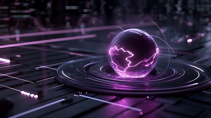 Poster - A conceptual illustration of quantum technology, featuring a glowing energy sphere representing quantum entanglement, surrounded by intricate digital grids and dynamic waveforms