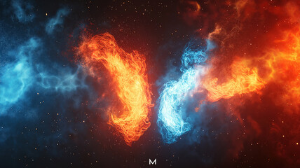 Poster - Illustrative concept of fire and ice blending together with glowing sparks
