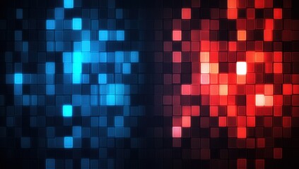 Poster - Vibrant Red and Blue Pixelated Background for Abstract Art, Technology, Digital Design, and Visual Media Usage in Various Creative Projects