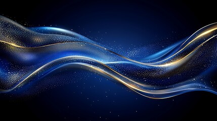 Wall Mural - Abstract blue gold wave, dark background, elegant design, website banner