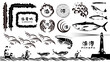 © erink stock - 波と魚介のシルエットイラストセット fish silhouette design vector art illustration set