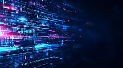 Abstract Digital Data Flowing Through Cybernetic Network with Blue and Pink Lights