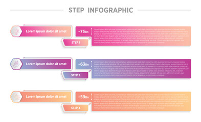 Wall Mural - Modern colorful vertical step milestone infographic template banner with fill box and with fill arrow with 3 point list information for slide presentation vector