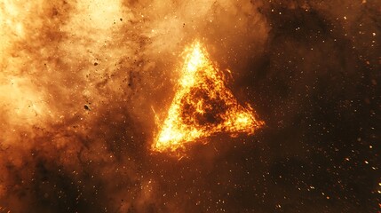 Wall Mural - fiery triangle ablaze in cosmic dust cloud, space background, abstract art