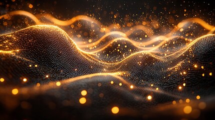 Wall Mural - golden energy waves flowing, abstract background, technology, digital art
