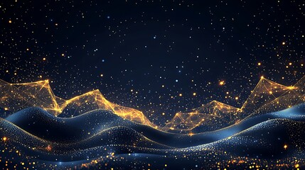 Wall Mural - golden particles wave abstract background, digital art, cosmic space