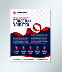 Poster - storage tank fabrication brochure flyer design template with abstract photo background, tank minimalist trend business corporate annual report on vertical layout