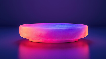 Poster - Modern illuminated oval table glowing with vivid pink and purple hues in a sleek design