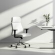 © Kin no Hikari - Modern white office chair beside a minimalistic desk in a bright workspace.
