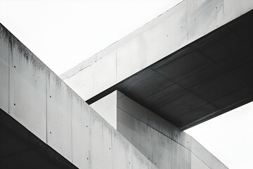 Poster - Abstract view of intersecting concrete structures against a bright sky, showcasing modern architecture