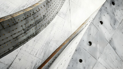 Poster - Abstract architectural design featuring curved marble surfaces with metallic accents and holes