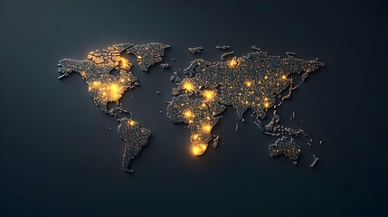 Poster - Illuminated World Map Against Dark Background Displaying Global Data Network Connection