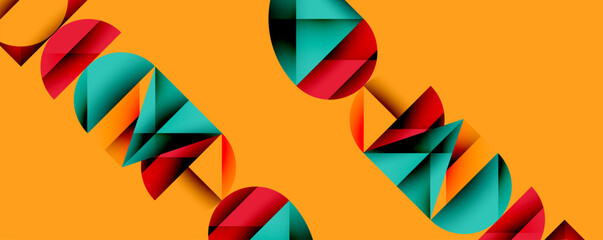 Poster - Abstract geometric background with layered gradient shapes forming dynamic patterns. Overlapping semi circles and triangles create depth and contrast