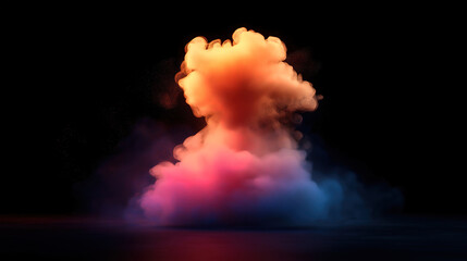 Poster - Colorful smoke cloud rising from a dark surface creating a vibrant and mystical atmosphere