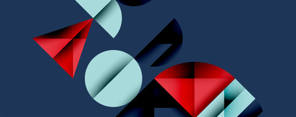 Aufkleber - Abstract geometric background with layered gradient shapes forming dynamic patterns. Overlapping semi circles and triangles create depth and contrast