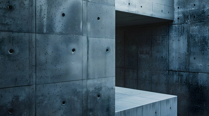 Poster - Abstract concrete architecture with textured walls and geometric shapes in a modern setting