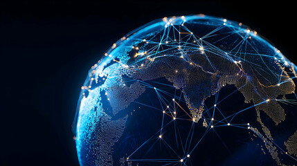 Poster - Illuminated Digital Globe Showing Network Connections on Dark Background