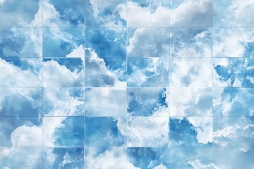 Wall Mural - abstract blue background with a pattern of ice cubes and white clouds