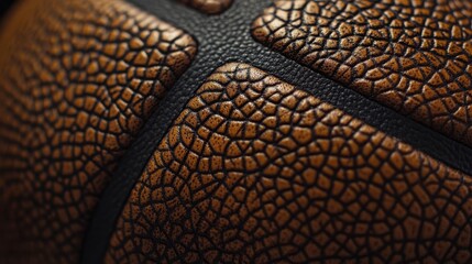 Close-up of brown leather basketball texture. Ideal for sports, texture, or background designs.