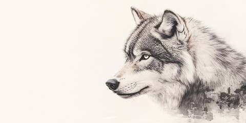  grey wolf on snowy white background