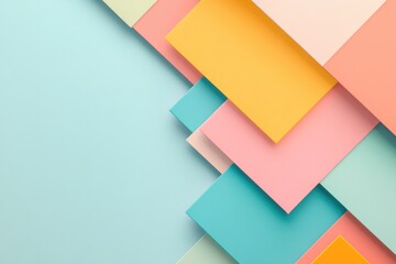 Poster - collection of colorful overlapping geometric squares on solid white background creates modern abstract composition