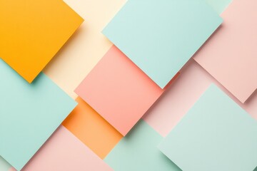Poster - collection of colorful overlapping geometric squares on solid white background creates modern abstract composition