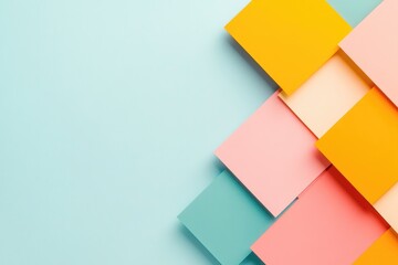 Poster - collection of colorful overlapping geometric squares on solid white background creates modern abstract composition