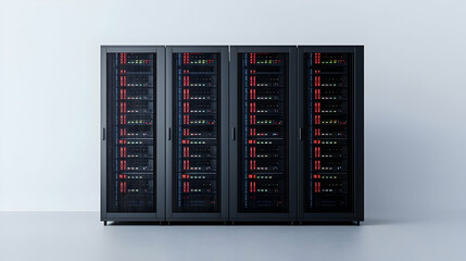Poster - Dark Server Racks in White Room with Red and Green Lights