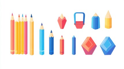 Poster - Bright and Colorful Stationery Set on White Background