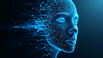 Poster - Artificial Intelligence portrait with futuristic digital circuits design