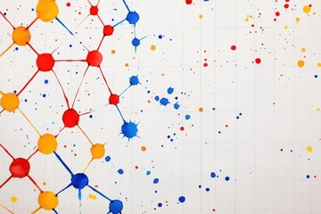 Fototapete - Abstract Watercolor Network Pattern with Red Blue Yellow Dots