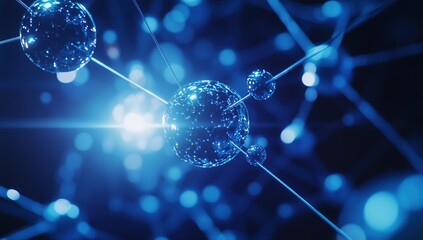 Poster - Abstract Blue Network of Glowing Spheres and Lines