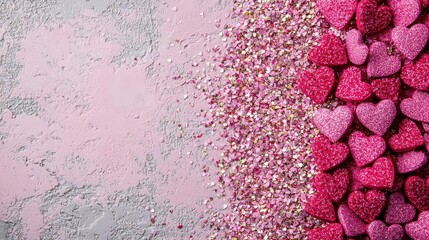 Poster - Valentines day background featuring pink and gold glitter hearts on a soft gradient backdrop