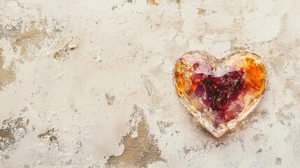 Fototapete - Heart shaped piece of glass mounted on a plain wall for decorative purposes