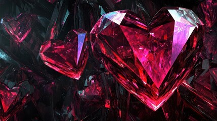 Poster - Heart shaped diamond surrounded by pink crystals on white background
