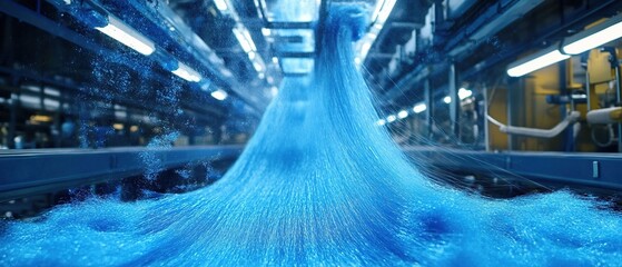 Poster - Blue Plastic Granules Flowing Through Industrial Machinery
