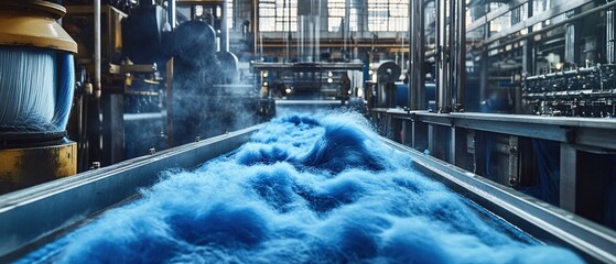 Poster - Blue Fiber Production in a Modern Factory