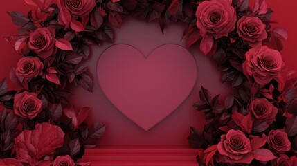 Poster - Heart shape surrounded by red roses on a white background for love and romance themes