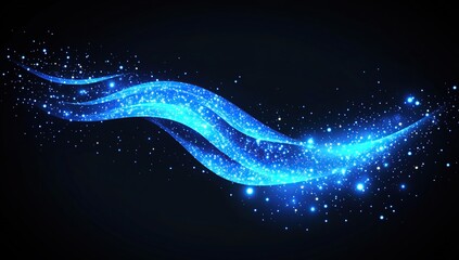 Poster - Abstract Blue Glowing Wave with Sparkle on Dark Background