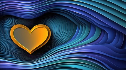 Fototapete - heart shape in the center of a blue ocean wave with sunlight shining through the water