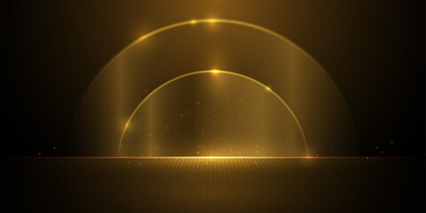 Aufkleber - Vector illustration gold light ray, stage scene for luxury poster, template premium award design. Abstract elegant golden, glow with glitter, lighting effect sparkle on black background.