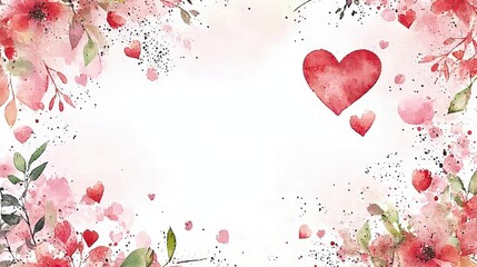 Poster - Watercolor valentine background featuring hearts and flowers for romantic celebrations and designs
