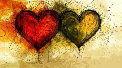Poster - Two hearts on a gray background symbolizing love and affection in a minimalist design