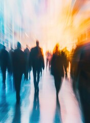 Poster - Blurred Crowd Walking in a Vibrant City Street