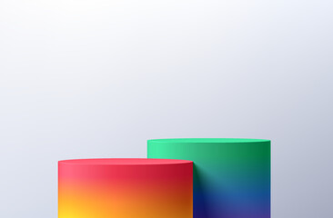 Wall Mural - realistic 3d colorful cylindrical podium background in rainbow lgbtq+ color theme. minimalist mockup
