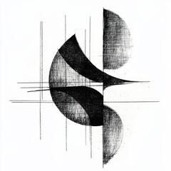 Aufkleber - Abstract Pencil Drawing: Geometric Shapes and Intersecting Lines on White Background
